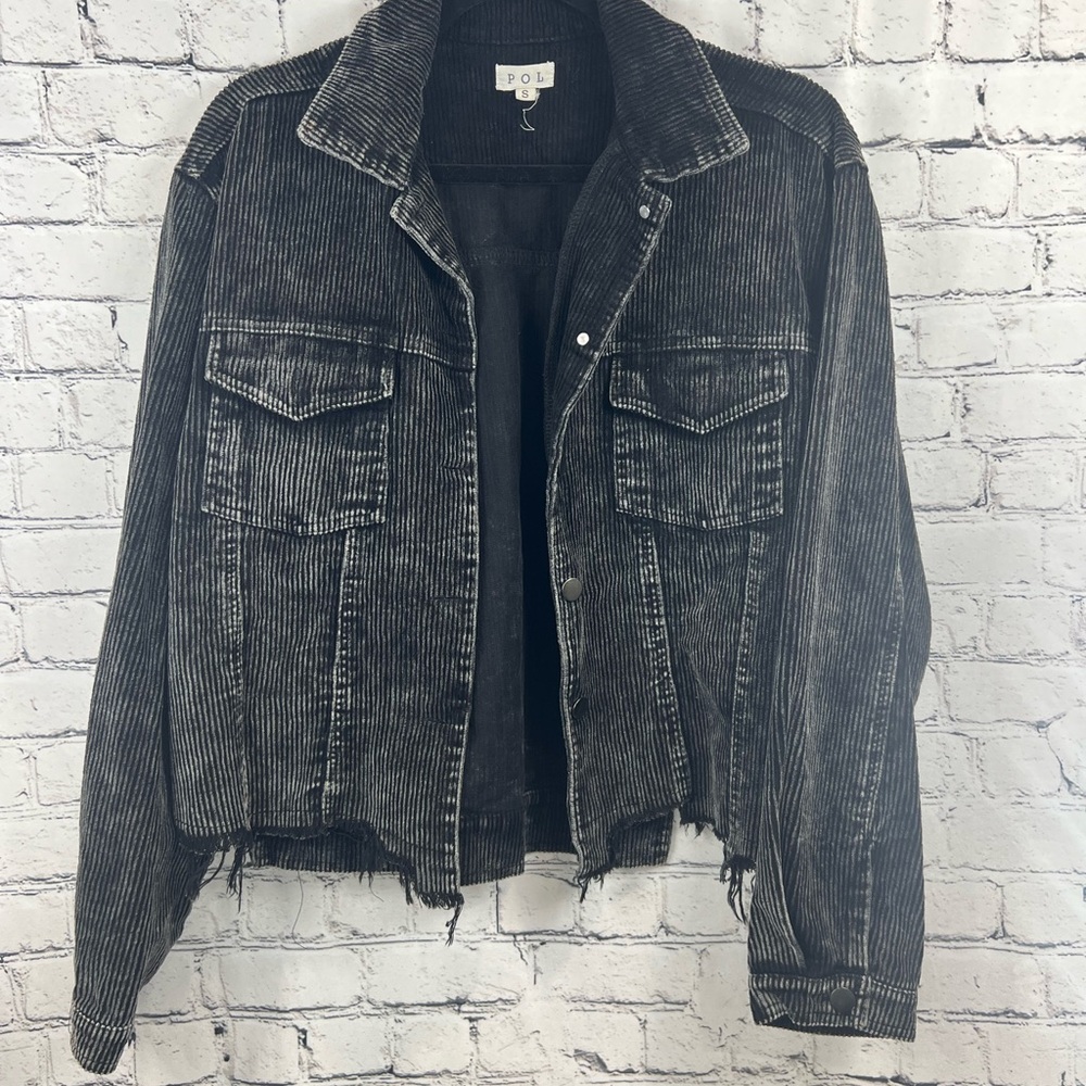 POL Charcoal Distressed Jean Jacket